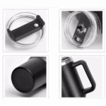 Copo Caneca Térmica Inox 1200 ml com Alça e Canudo – Preto Personalizado – Conservação Térmica