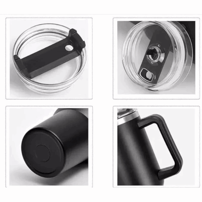 Copo Caneca Térmica Inox 1200 ml com Alça e Canudo – Preto Personalizado – Conservação Térmica