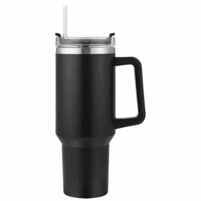 Copo Caneca Térmica Inox 1200 ml com Alça e Canudo – Preto Personalizado – Conservação Térmica