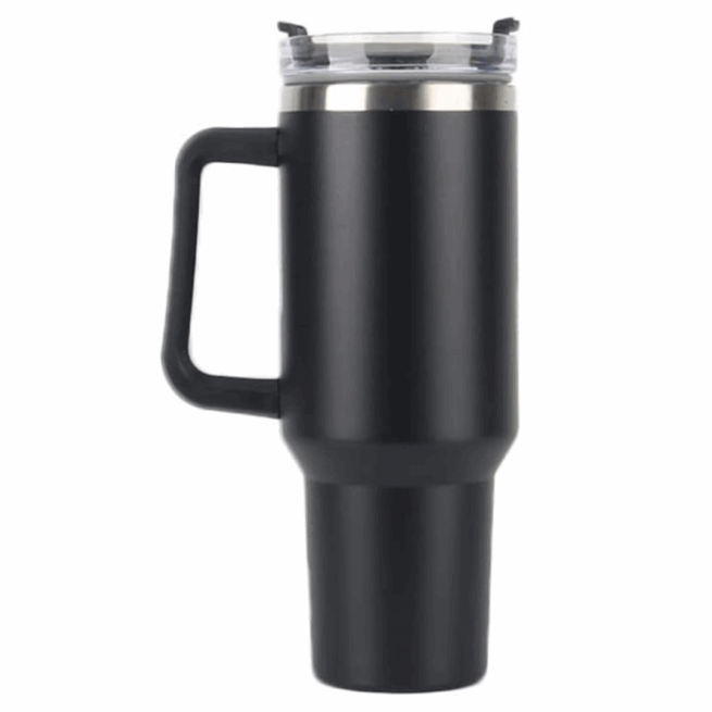 Copo Caneca Térmica Inox com Alça e Canudo 1200ml - Preto (Normal)