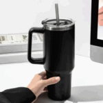 Copo Caneca Térmica Inox com Alça e Canudo 1200ml - Preto (Normal)