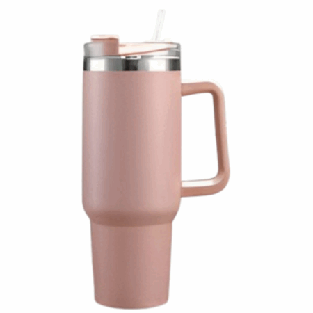 Copo Caneca Térmica Inox com Alça e Canudo 1200 ml - Rosê (Normal)