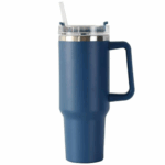 Copo Caneca Térmica Inox com Alça e Canudo 1200 ml - Azul Marinho (Normal)
