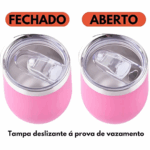 Copo Cuia Térmico Inox 360 ml com Tampa Antivazamento – Rosa – Compacto e Prático