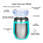 Copo Cuia Térmico Inox 360 ml com Tampa Antivazamento – Ciano – Design Moderno e Funcional
