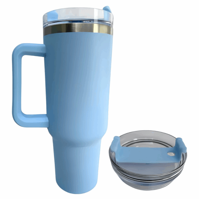 Copo Caneca Térmica Inox 1200 ml com Alça e Canudo - Azul Bebê (Personalizado)