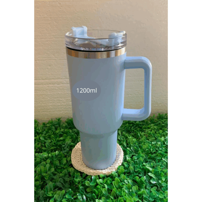 Copo Caneca Térmica Inox 1200 ml com Alça e Canudo - Azul Bebê (Personalizado)