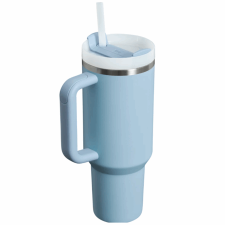 Copo Caneca Térmica Inox com Alça e Canudo 1200 ml - Azul Bebê (Normal)
