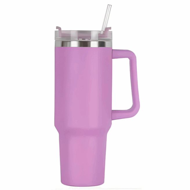 Copo Caneca Térmica Inox com Alça e Canudo 1200 ml - Lilás (Normal)