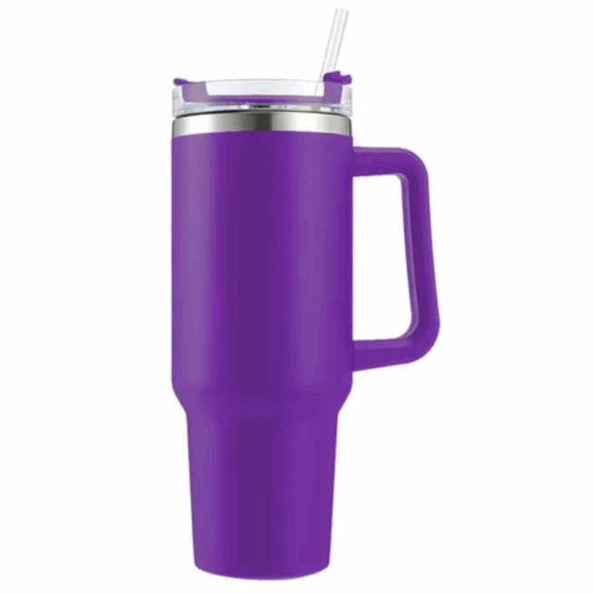 Copo Caneca Térmica Inox com Alça e Canudo 1200 ml - Roxo (Normal)