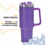 Copo Caneca Térmica Inox com Alça e Canudo 1200 ml - Roxo (Personalizado)