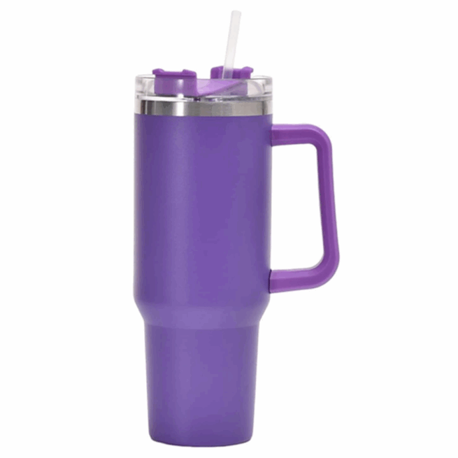 Copo Caneca Térmica Inox com Alça e Canudo 1200 ml - Roxo (Personalizado)