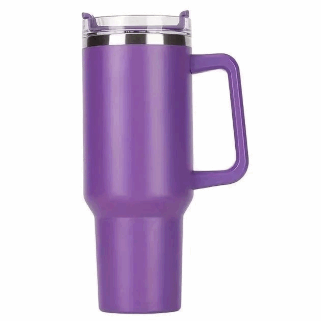 Copo Caneca Térmica Inox com Alça e Canudo 1200 ml - Roxo (Personalizado)