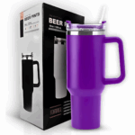 Copo Caneca Térmica Inox com Alça e Canudo 1200 ml - Roxo (Personalizado)