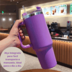Copo Caneca Térmica Inox com Alça e Canudo 1200 ml - Roxo (Personalizado)