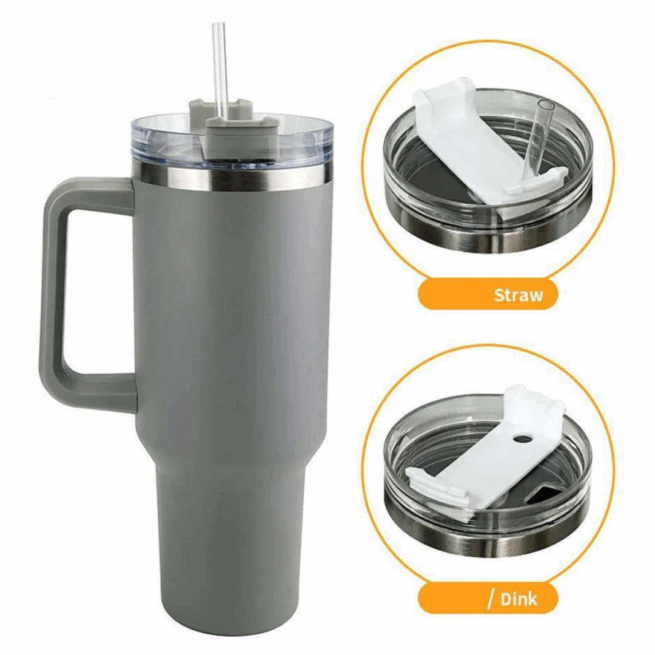 Normal – Copo Caneca Inox 1200 ml com Alça e Canudo – Cinza