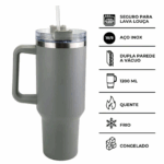Normal – Copo Caneca Inox 1200 ml com Alça e Canudo – Cinza