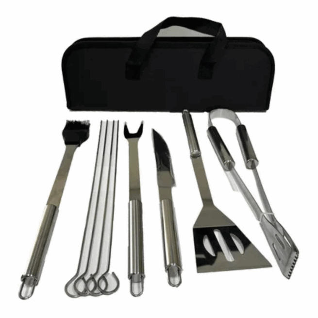 Conjunto de Churrasco De Luxo 9 Peças Inox Profissional C/ Maleta - BM-F1026