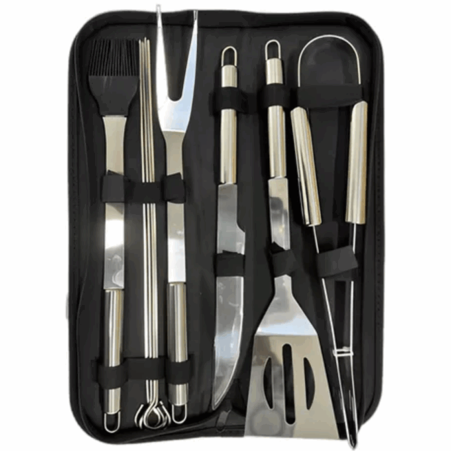 Conjunto de Churrasco De Luxo 9 Peças Inox Profissional C/ Maleta - BM-F1026