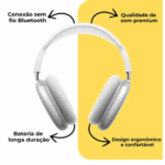 Fone de Ouvido Bluetooth Air P9 – Wireless – Cor Prata – Conexão Estável