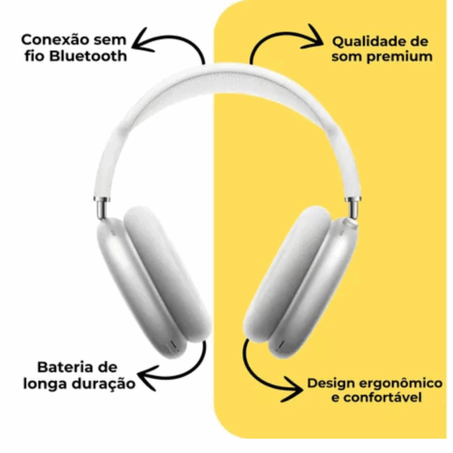 Fone de Ouvido Bluetooth Air P9 – Wireless – Cor Prata – Conexão Estável