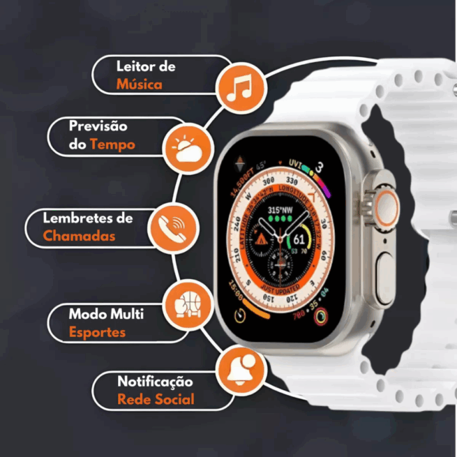 Relógio Smartwatch Ultra 9 Bivolt 49mm com 7 Pulseiras