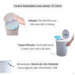Lixeira Automática 12L com Sensor LK-2112 - Cinza