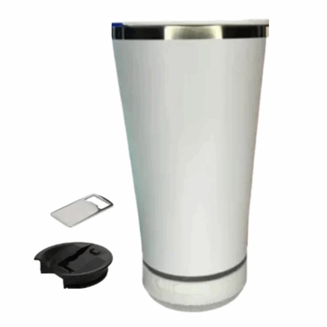Copo Térmico Bluetooth Normal com Som LED e Tampa Abridor (420 ml) – Branco