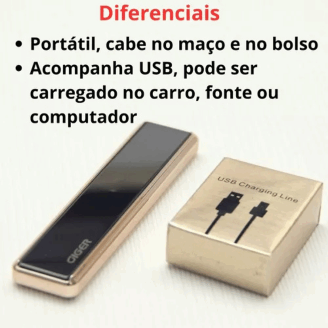 Isqueiro Elétrico USB Recarregável - Sem Chama