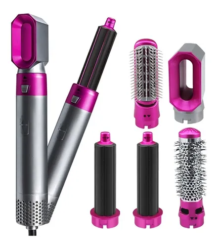 Escova Secadora de Cabelo 5 em 1 Multifuncional Pink/Prata – Secagem, Alisamento e Modelagem – 110V