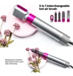 Escova Secadora de Cabelo 5 em 1 Multifuncional Pink/Prata – Secagem, Alisamento e Modelagem – 110V