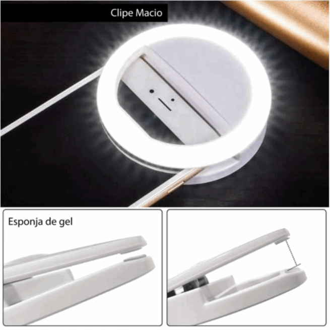 Ring Light Clip para Selfie com LED – Universal para Celular (Cores Sortidas) – Iluminação Perfeita para Fotos
