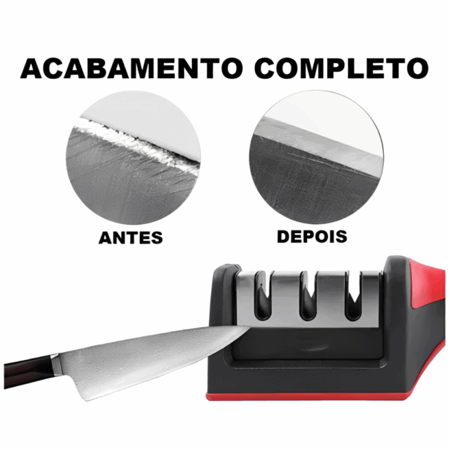 Afiador Amolador de Facas Profissional em Aço Inox com 3 Pontos de Afiar e Base Emborrachada – Corte Preciso