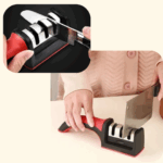 Afiador Amolador de Facas Profissional em Aço Inox com 3 Pontos de Afiar e Base Emborrachada – Corte Preciso