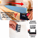 Afiador Amolador de Facas Profissional em Aço Inox com 3 Pontos de Afiar e Base Emborrachada – Corte Preciso