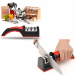 Afiador Amolador de Facas Profissional em Aço Inox com 3 Pontos de Afiar e Base Emborrachada – Corte Preciso