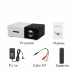 Mini Projetor Portátil LED 1080p com Saída HDMI – 600 Lumens – Preto/Branco