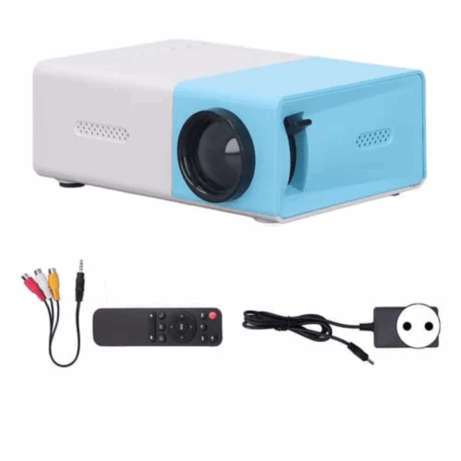 Mini Projetor Portátil LED 1080p Azul/Branco com Saída HDMI Bivolt – 600 Lumens