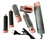 Escova Secador de Cabelo Multifuncional 5 em 1 110v – Rosa Claro/Prata – Praticidade e Estilo