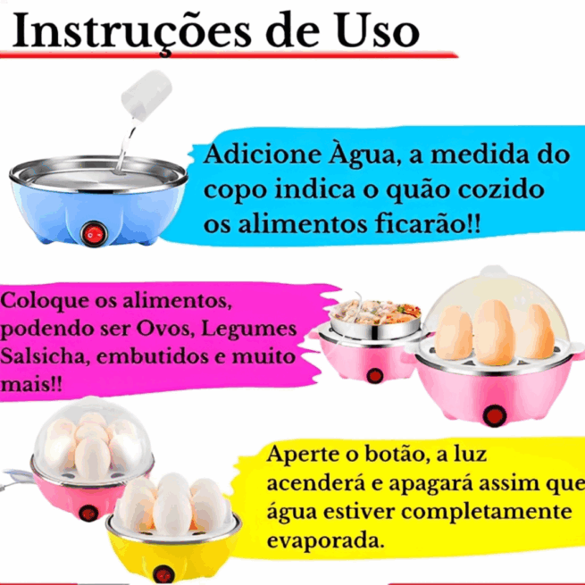 Cozedor de Ovos Elétrico Multifuncional Egg Cooker 110V (Cores Sortidas) – Cozimento Rápido e Prático