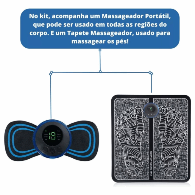 Kit Massagem Completo – Tapete e Massageador Elétrico para Alívio de Dores nos Pés e Músculos