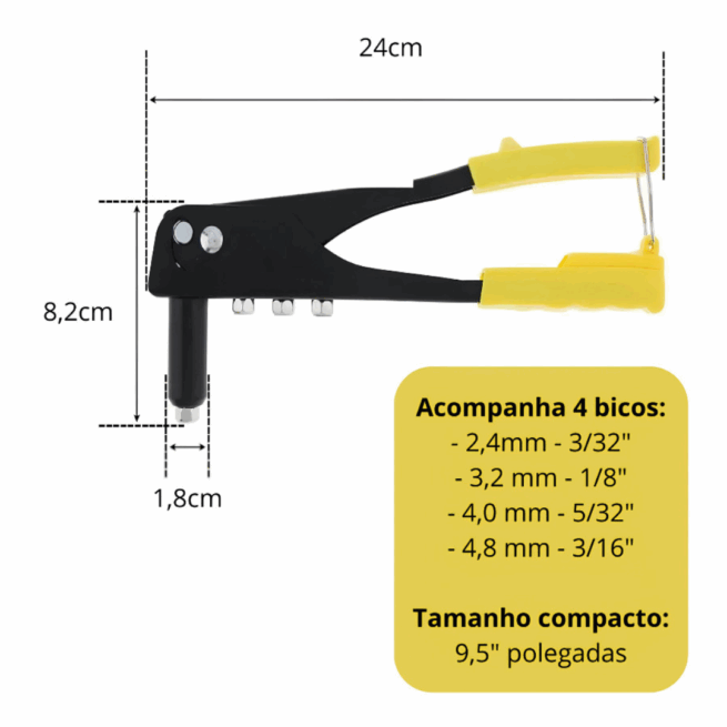Alicate Rebitador Manual 9,5" com 4 Pontas Profissional AR0102
