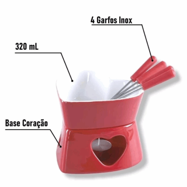 Aparelho Fondue Cerâmica 7 Peças Coração Herstal 320ml – Cores Sortidas