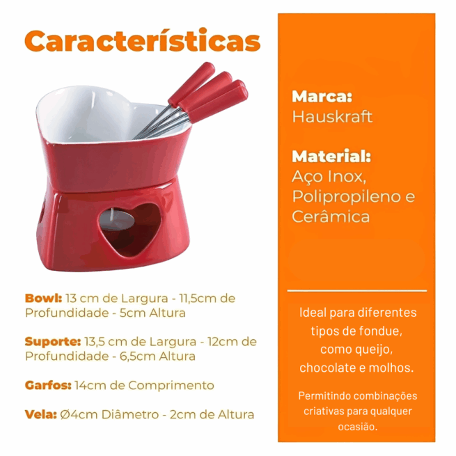 Aparelho Fondue Cerâmica 7 Peças Coração Herstal 320ml – Cores Sortidas
