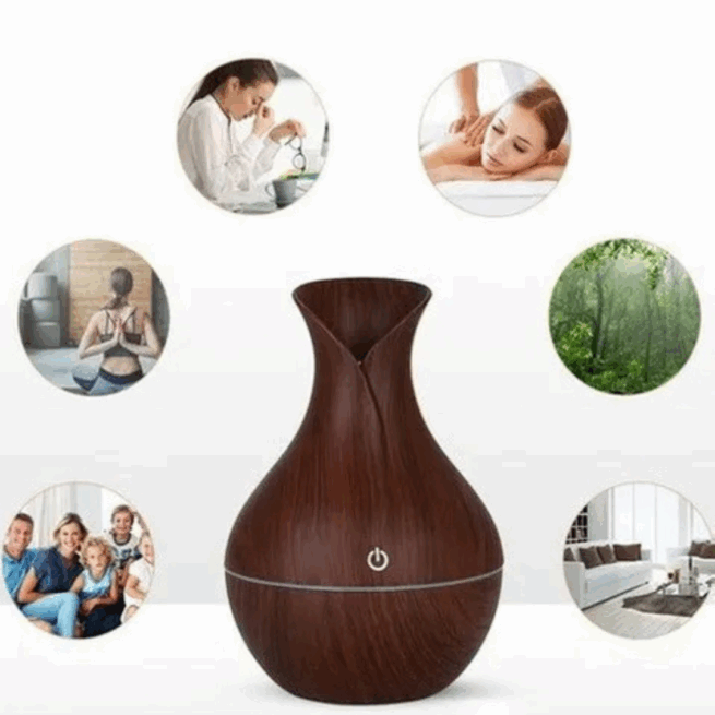 Umidificador Ultrassônico de Ar com LED e Difusor de Aromas - Marrom Bivolt