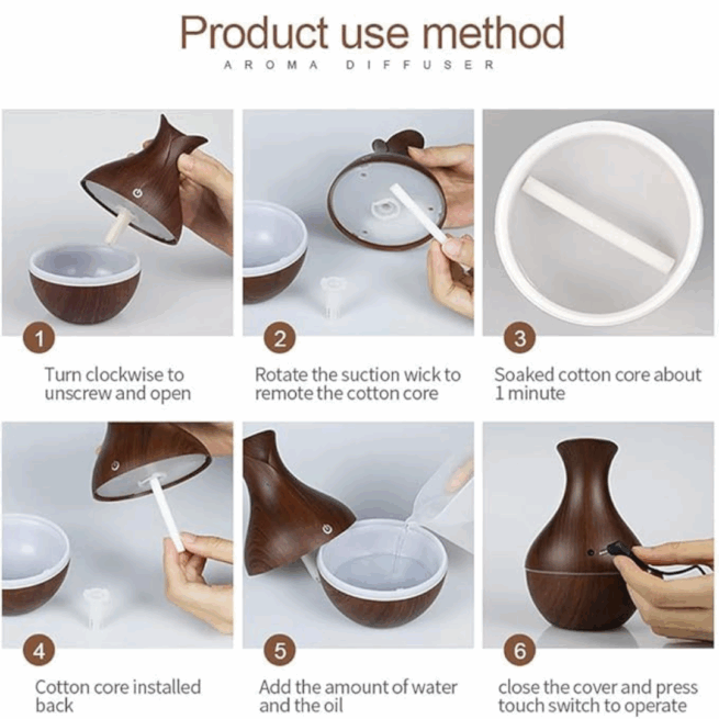 Umidificador Ultrassônico de Ar com LED e Difusor de Aromas - Marrom Bivolt