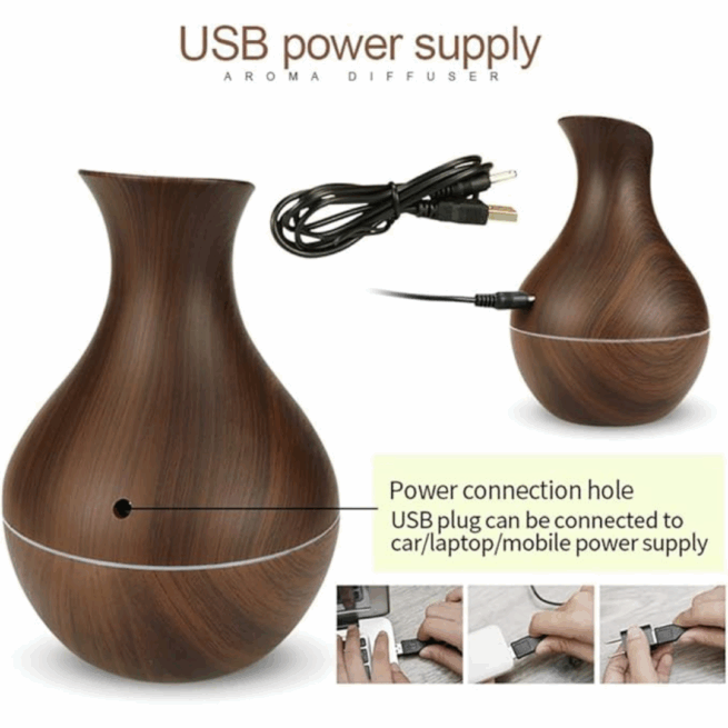 Umidificador Ultrassônico de Ar com LED e Difusor de Aromas - Marrom Bivolt