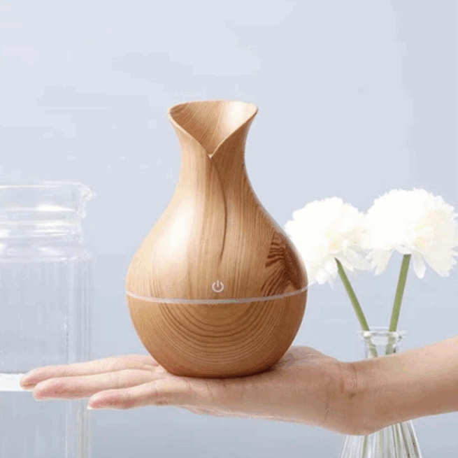 Umidificador de Ar Ultrassônico com Difusor de Aromas e Iluminação LED em Madeira – Bivolt – Ambiente Aconchegante