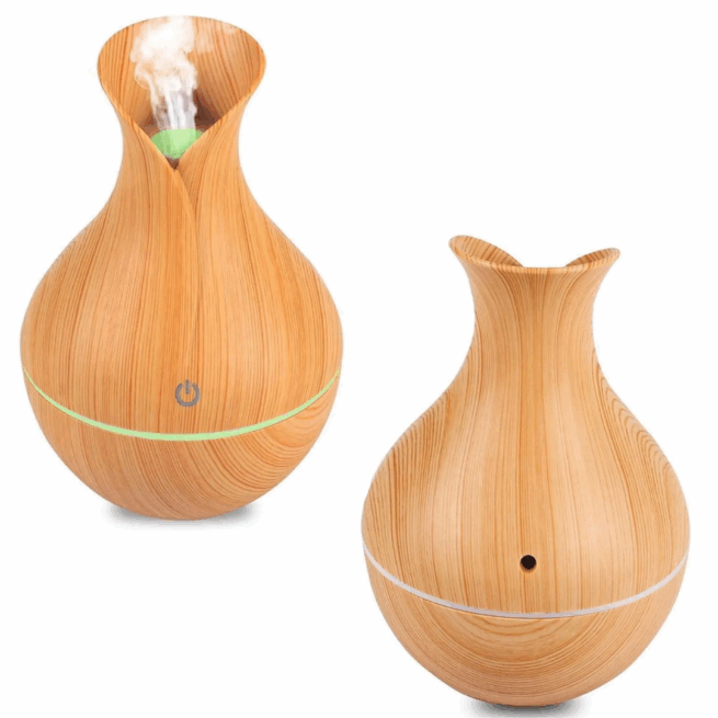 Umidificador de Ar Ultrassônico com Difusor de Aromas e Iluminação LED em Madeira – Bivolt – Ambiente Aconchegante