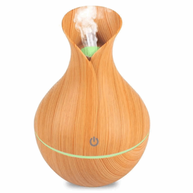 Umidificador de Ar Ultrassônico com Difusor de Aromas e Iluminação LED em Madeira – Bivolt – Ambiente Aconchegante